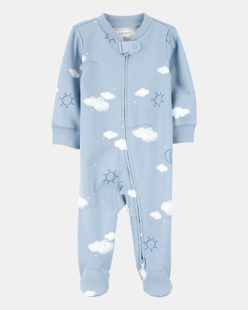 Baby 2-Pack  Cotton 2-Way Zip Sleep & Play Pajamas - Blue/Ivory