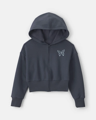Girls 'Butterfly' Fleece Zip-Up Hoodie - Navy Blue