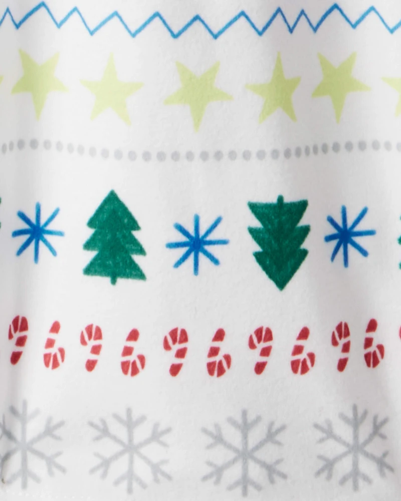 Toddler Snowman Fair Isle Cotton Long-Sleeve Snug Fit 2-Piece Pajamas - Green/White