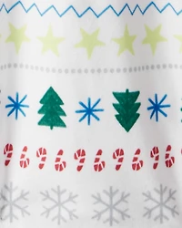 Toddler Snowman Fair Isle Cotton Long-Sleeve Snug Fit 2-Piece Pajamas - Green/White