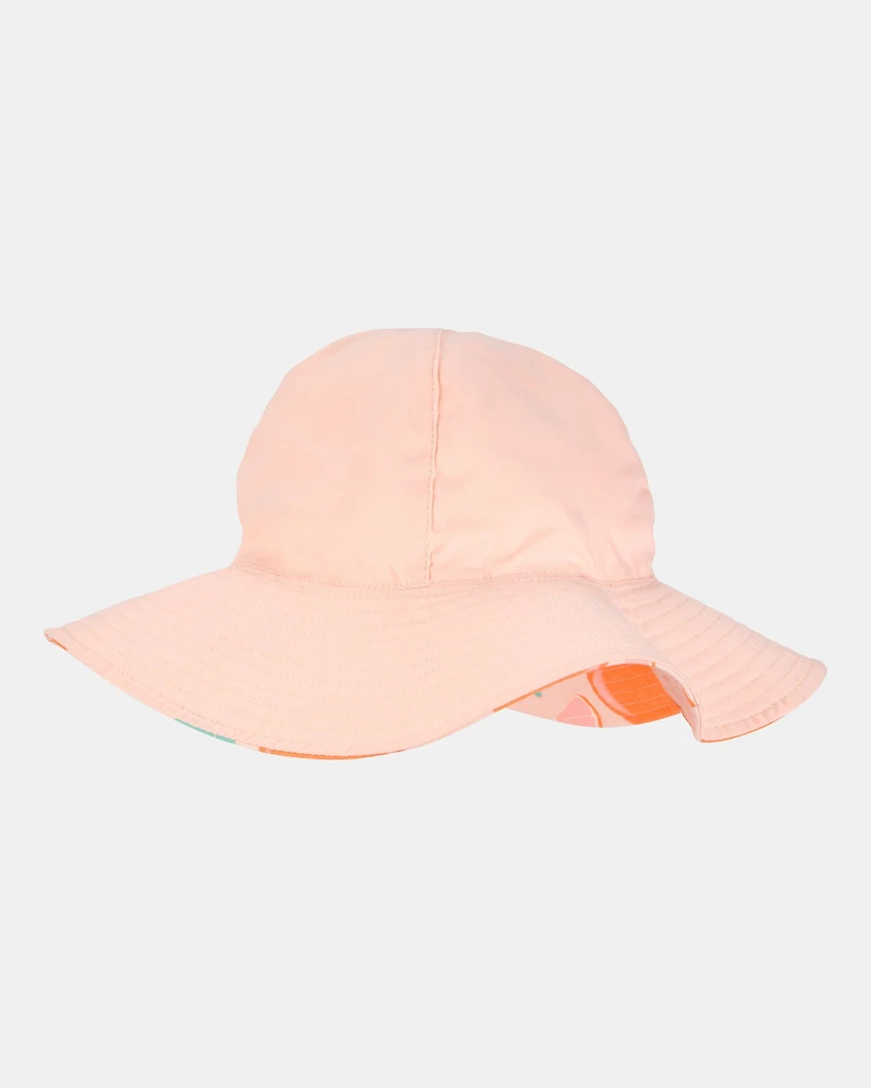 Toddler Girl Orange Fruit Print Reversible Swim Hat - Orange/Peach