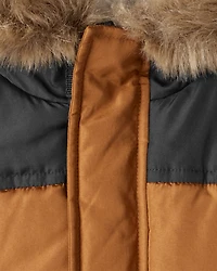 Baby Boy 2-Piece Color Block Hooded Snowsuit Jacket & Bib Set - Brown/Black