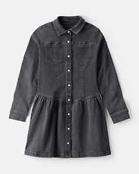 Girls Denim Long-Sleeve Dress - Black