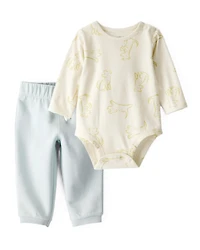 Baby Boy 2-Piece Dog Print Bodysuit & Daydream Fleece Pants Set - Ivory/Blue