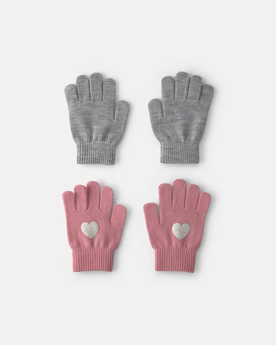 Girls 2-Pack Heart Winter Gloves - Pink/Grey