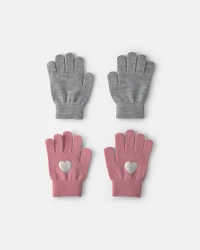 Girls 2-Pack Heart Winter Gloves - Pink/Grey