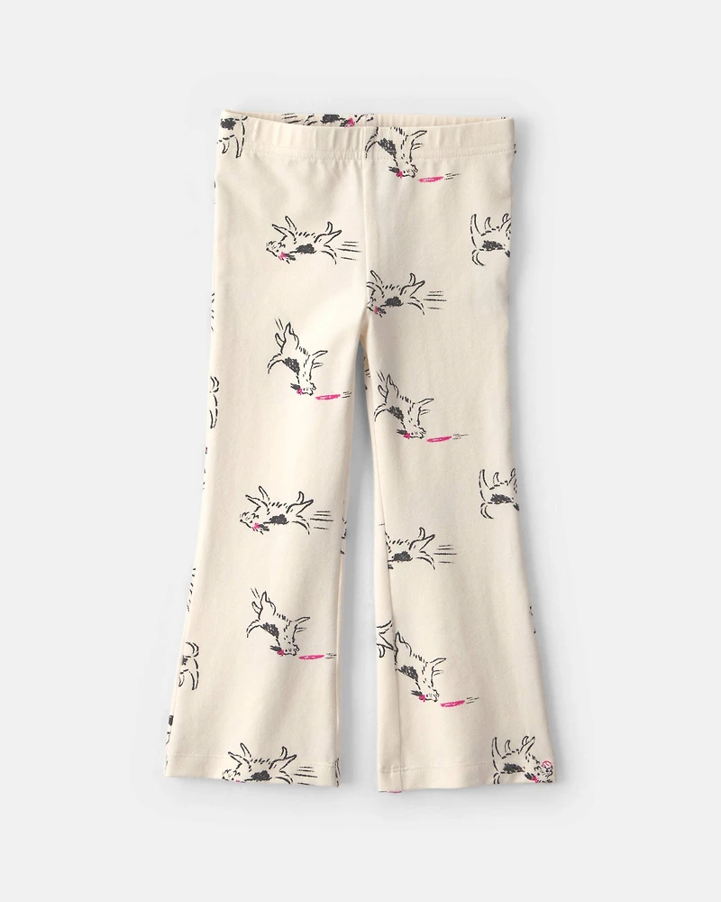 Toddler Girl Dog Cotton Pull-On Stretch Flare Leggings - Cream
