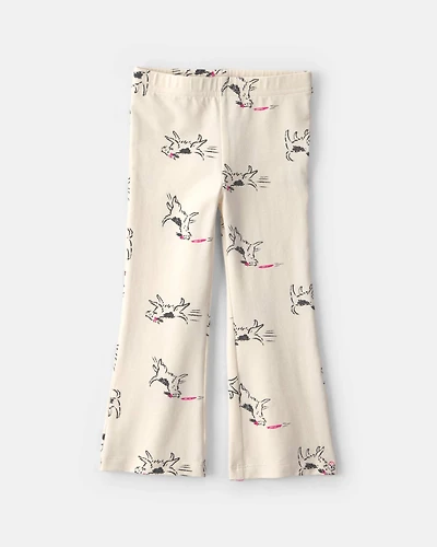 Toddler Girl Dog Cotton Pull-On Stretch Flare Leggings - Cream
