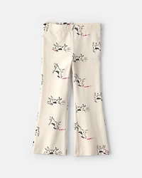 Toddler Girl Dog Cotton Pull-On Stretch Flare Leggings - Cream