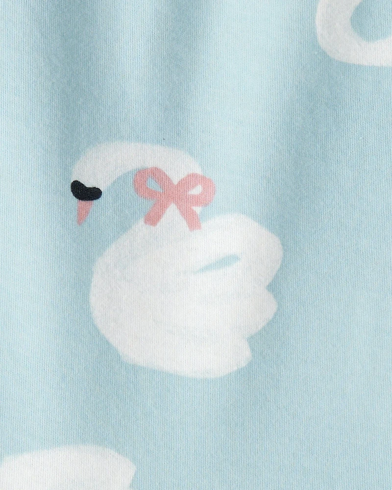 Toddler Girl 2-Piece Swan Print Peplum Top & Cozy Leggings Set - Blue