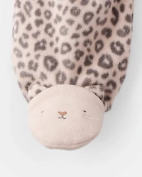 Baby Girl Leopard Print Loose Fit Long-Sleeve Sleep & Play Pajamas - Cream/Brown