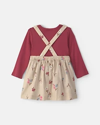 Baby Girl 3-Piece Floral Twill Long-Sleeve Dress Set - Burgundy/Cream