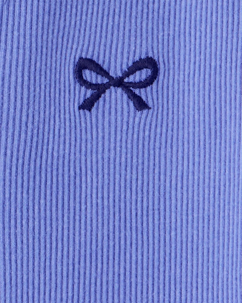 Girls 2-Piece Bow Henley Top & Flannel Plaid Pants Set - Blue