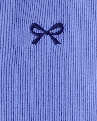 Girls 2-Piece Bow Henley Top & Flannel Plaid Pants Set - Blue