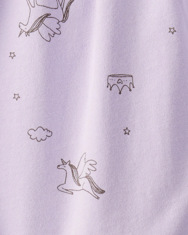 Baby Girl Unicorn Print Cotton Long-Sleeve Jumpsuit - Purple