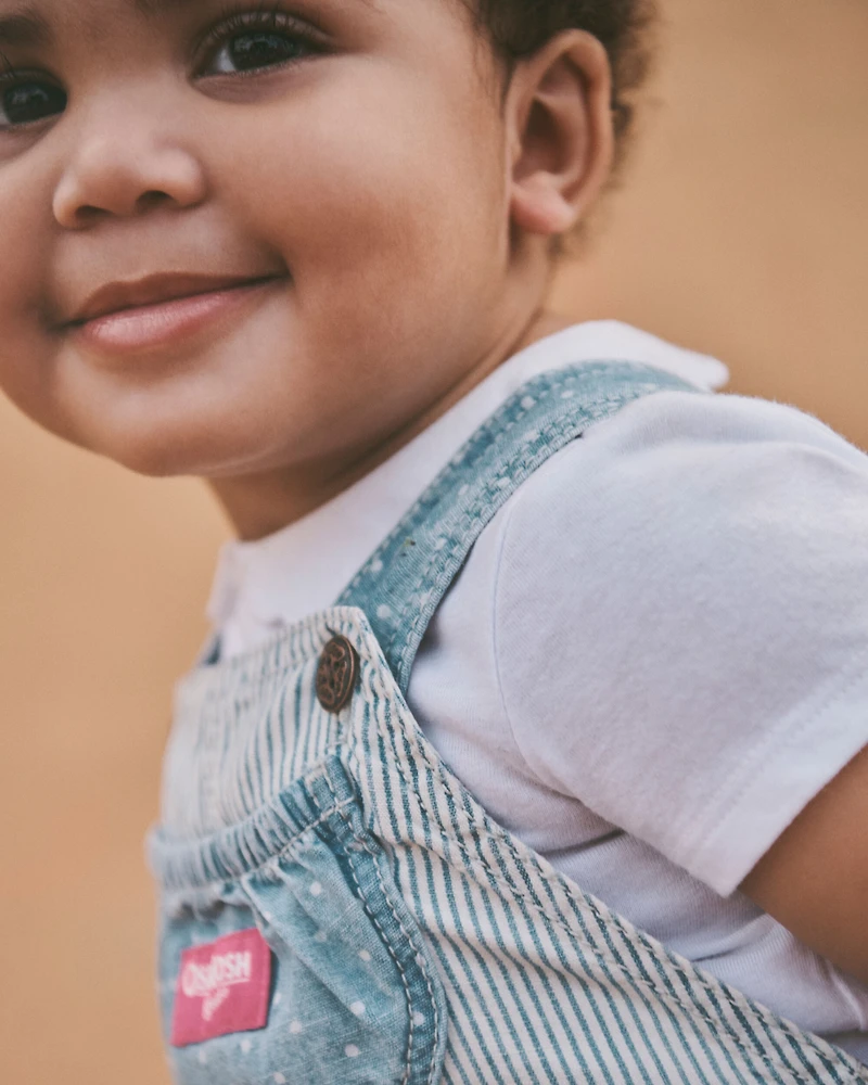 Baby Hickory Stripe & Dots Shortall - Light Wash