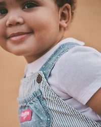 Baby Hickory Stripe & Dots Shortall - Light Wash