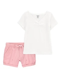 Kid 2-Piece Short-Sleeve Crinkle Top & Trek Short Set