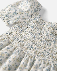 Toddler Girl Smocked Dress Made with Organic Cotton in Spring Bloom Print