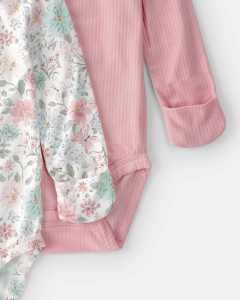 Baby Girl 2-Pack Butterfly Garden PurelySoft Multipack Bodysuits - Pink/Ivory