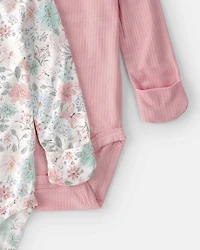 Baby Girl 2-Pack Butterfly Garden PurelySoft Multipack Bodysuits - Pink/Ivory