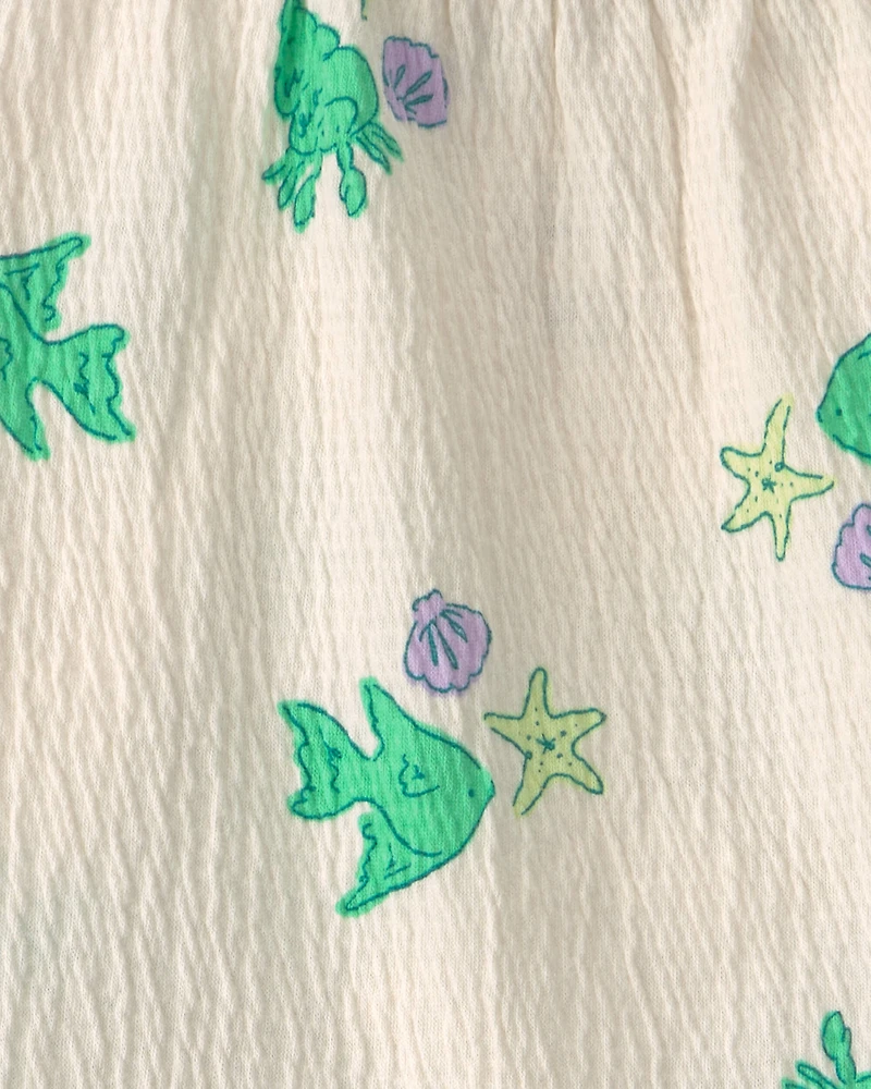 Toddler Girl 2-Piece Fish Ruffle Top & Short Set - Green/Ivory