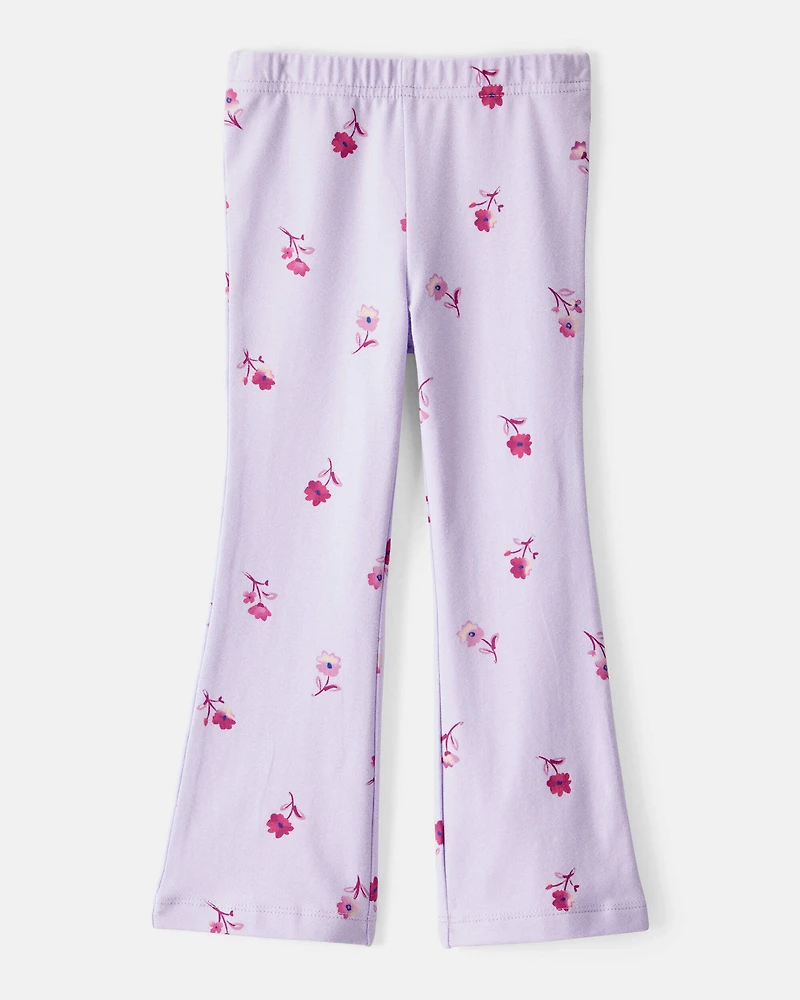 Toddler Girl Floral Cotton Flare Pull-On Stretch Leggings - Purple