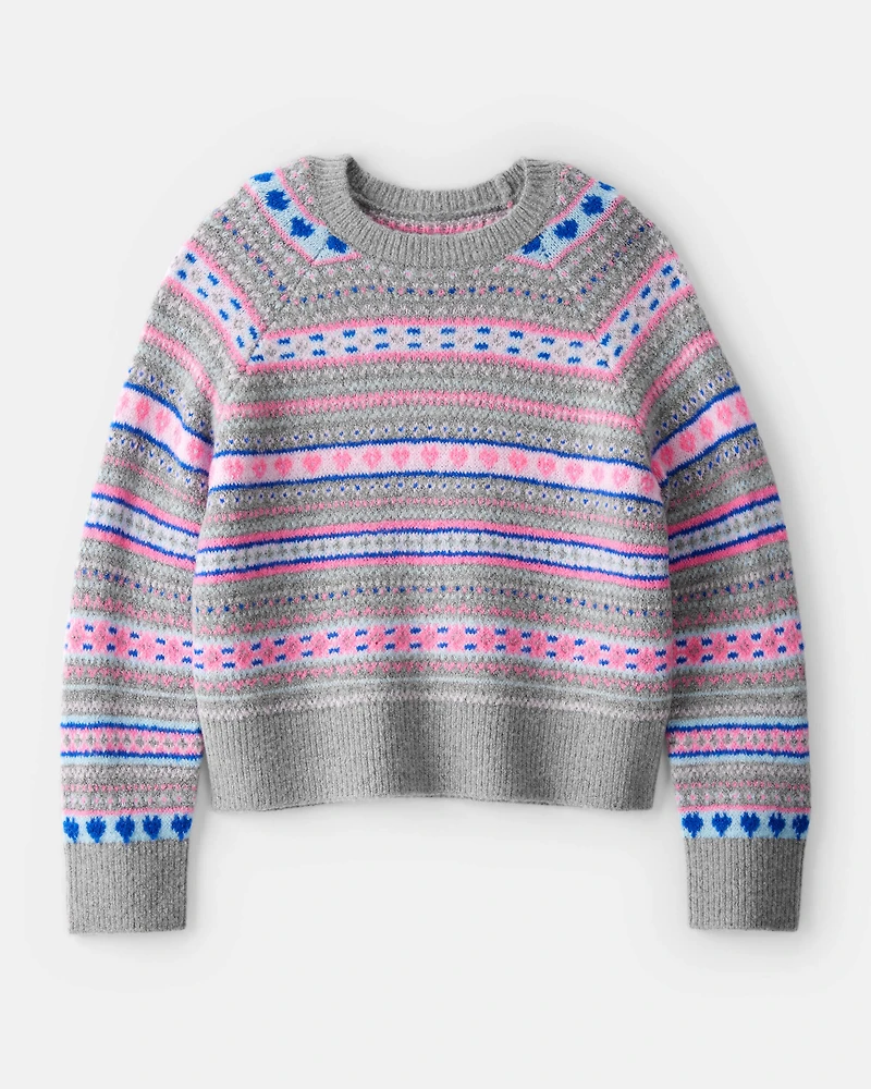 Girls Fairisle Sweater - Grey/Pink