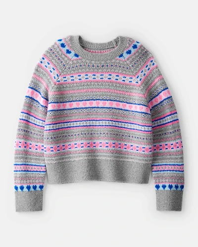 Girls Fairisle Sweater - Grey/Pink