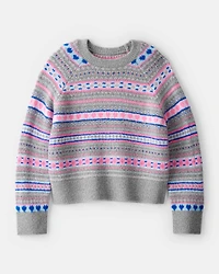 Girls Fairisle Sweater - Grey/Pink