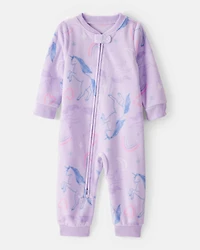 Toddler Girl Unicorn Loose Fit Long-Sleeve 1-Piece Pajamas - Purple
