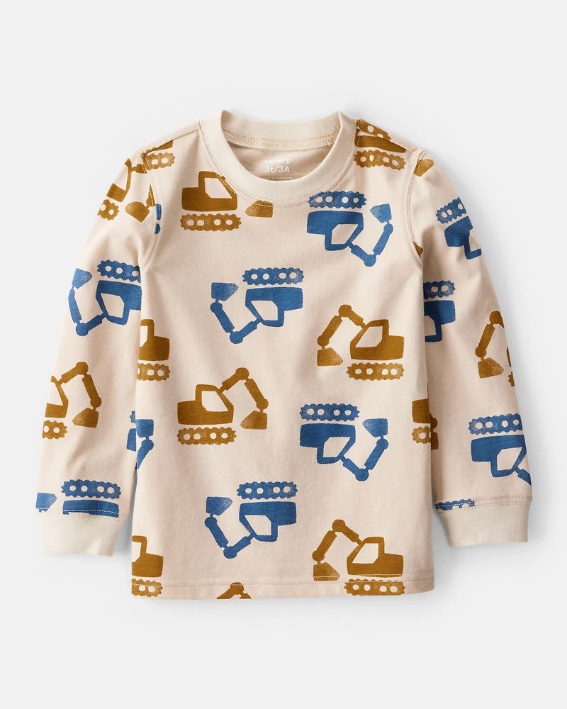 Toddler Boy Construction Print Long-Sleeve Graphic Tee - Beige