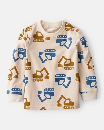 Toddler Boy Construction Print Long-Sleeve Graphic Tee - Beige