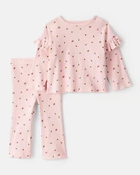 Baby Girl 2-Piece Leaf Print Cotton Long-Sleeve Tee & Pant Set - Pink
