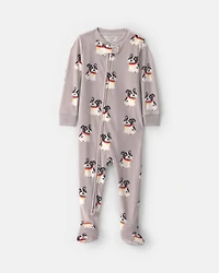 Baby Boy 1-Piece Dog 2-Way Zip DreamPlush Snug Fit Footed Pajama - Grey