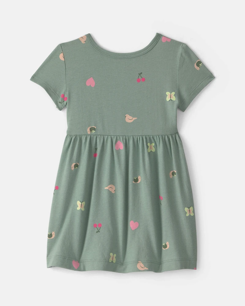 Baby Girl Butterfly Short-Sleeve Dress - Green