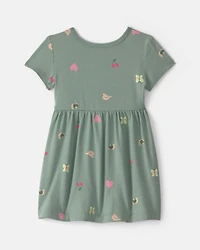 Baby Girl Butterfly Short-Sleeve Dress - Green