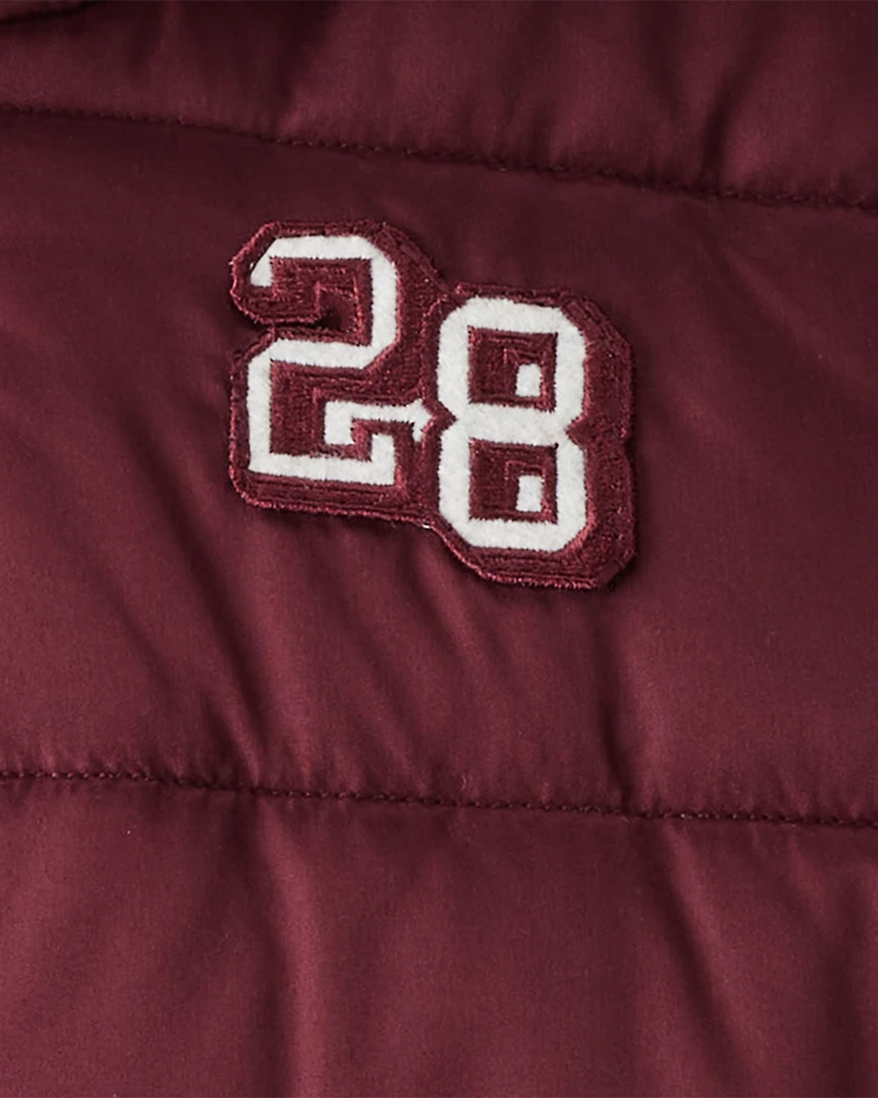 Kid Striped Sleeves Hooded Puffer Jacket - Red