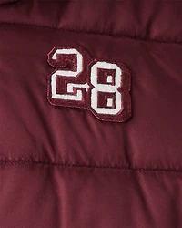 Kid Striped Sleeves Hooded Puffer Jacket - Red