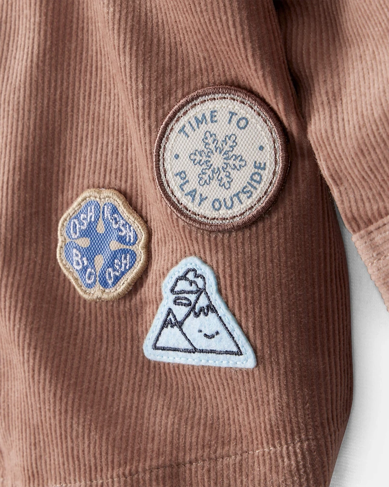Baby Boy Camping Badges Corduroy Button-Down Shirt - Brown