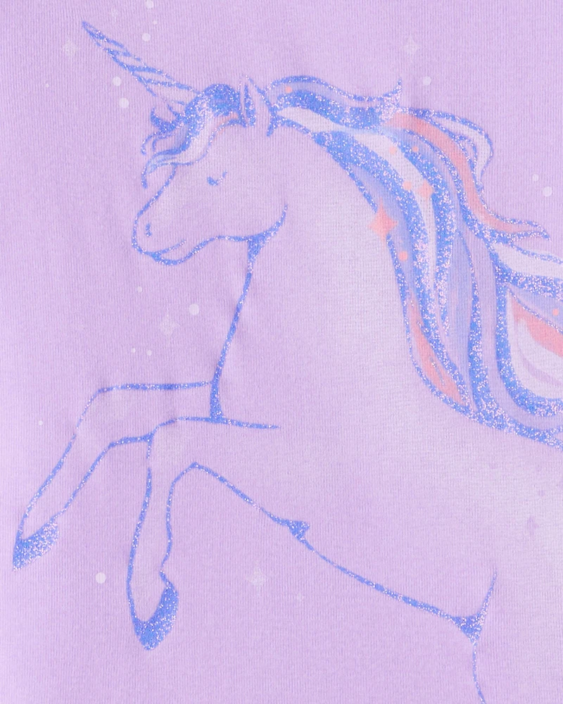 Girls Unicorn Print 100% Cotton Long-Sleeve 4-Piece Pajamas - Purple