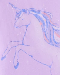 Girls Unicorn Print 100% Cotton Long-Sleeve 4-Piece Pajamas - Purple