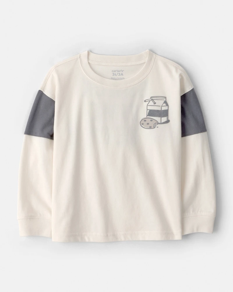 Toddler Boy Cookies & Milk Long-Sleeve Graphic Tee - Cream