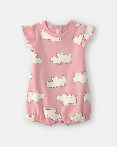 Baby Girl Hippo Short-Sleeve Romper - Pink