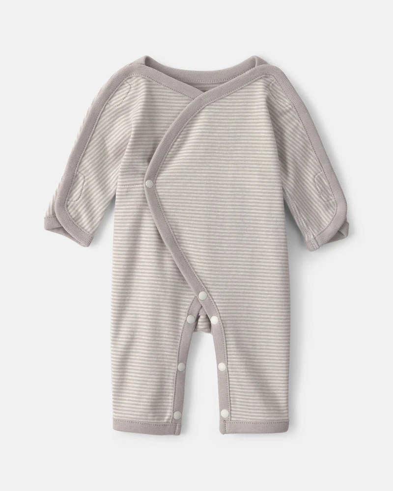 Baby Striped 100% Cotton Sleep & Play Pajama - Grey