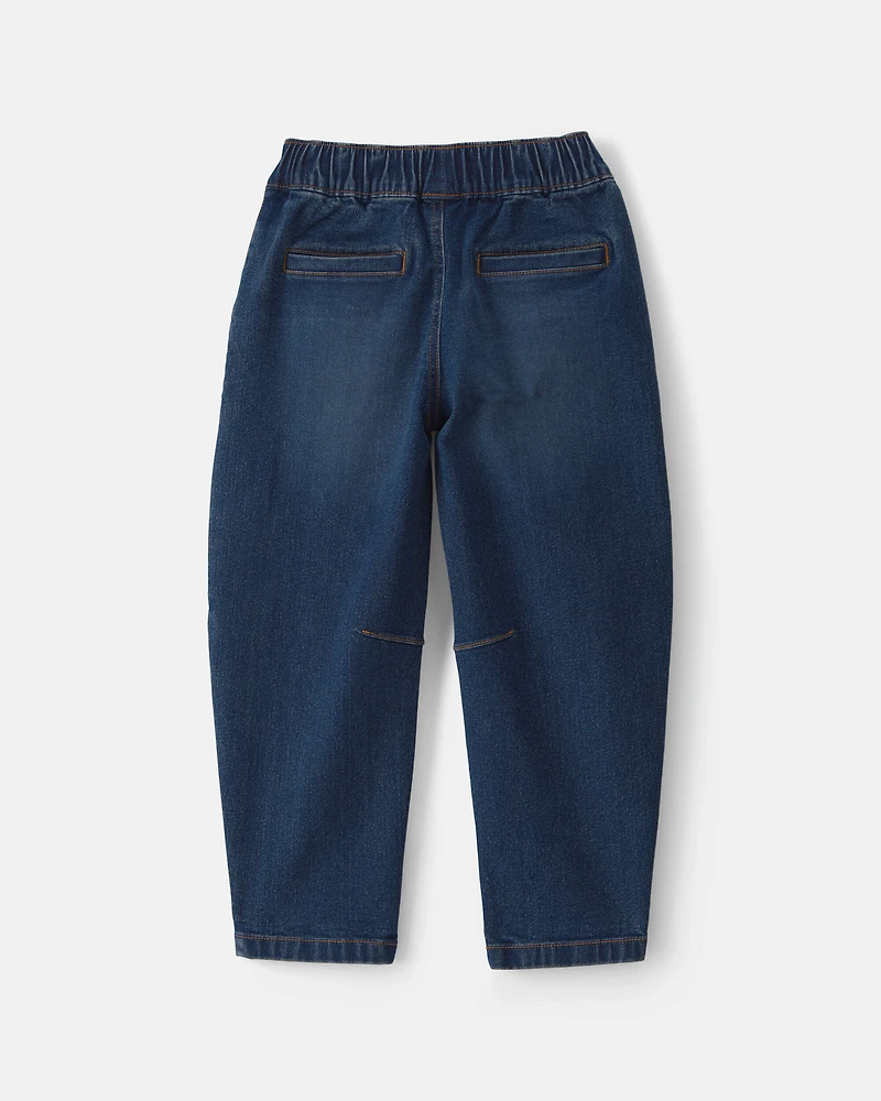 Girls Denim Barrel Jeans - Medium Wash