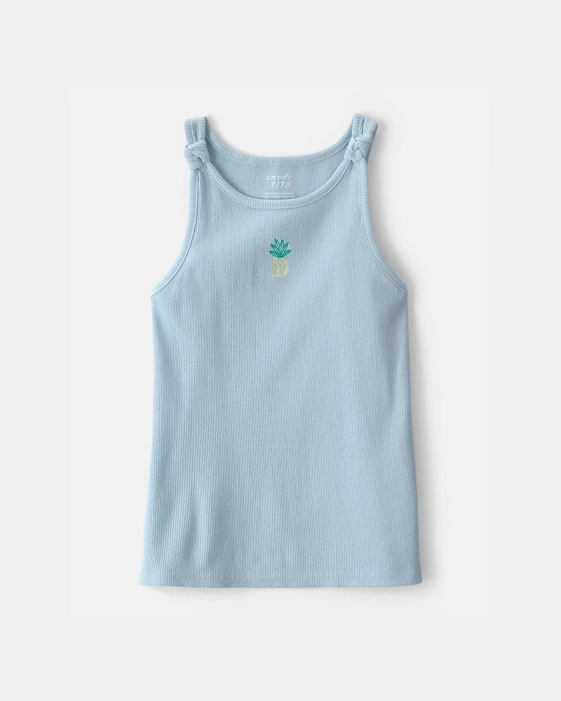 Girls Pineapple Embroidered Tank Top - Blue