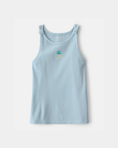 Girls Pineapple Embroidered Tank Top - Blue