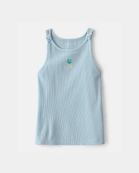 Girls Pineapple Embroidered Tank Top - Blue