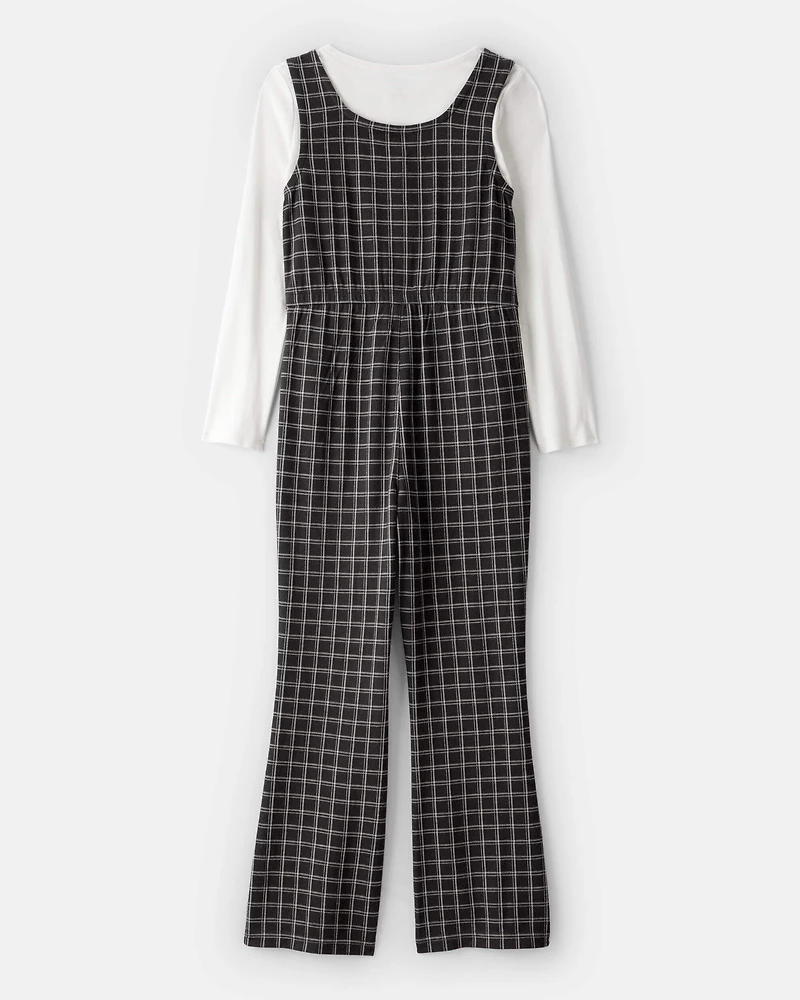 Girls 2-Piece Plaid Long-Sleeve Jumpsuit